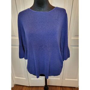 Blue Marled Sweater Bell Sleeve Talbots XL Minimalist Old Money Brunch Church